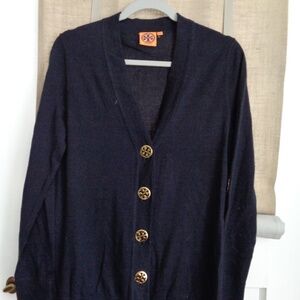 Navy Tory Burch Cardigan with gold tone buttons
